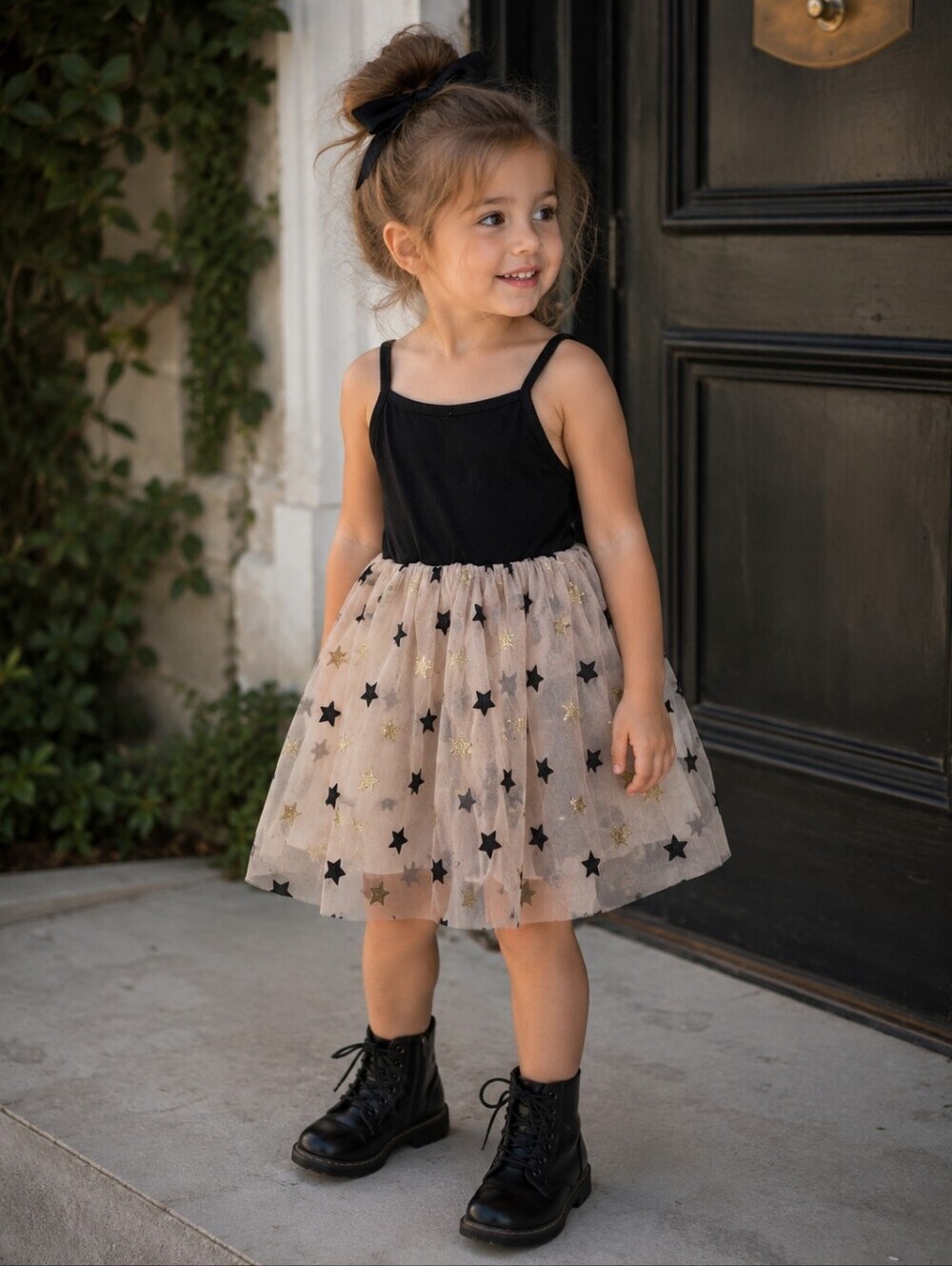 Girls Size 3/4Y Black Gold Star Tulle Party Dress Celestial Balletcore